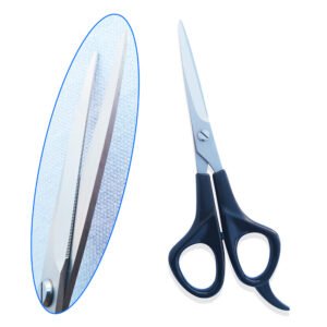 Plastic handle barber scissors with bead blasted blade finish